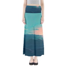 Ai Generated Ocean Sea Water Anime Nautical Full Length Maxi Skirt by Pakemis