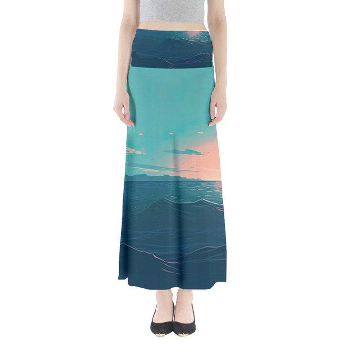 Ai Generated Ocean Sea Water Anime Nautical Full Length Maxi Skirt