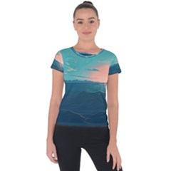 Ai Generated Ocean Sea Water Anime Nautical Short Sleeve Sports Top  by Pakemis