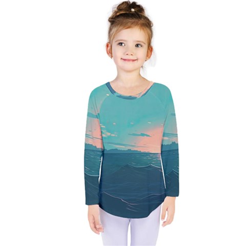 Ai Generated Ocean Sea Water Anime Nautical Kids  Long Sleeve Tee by Pakemis