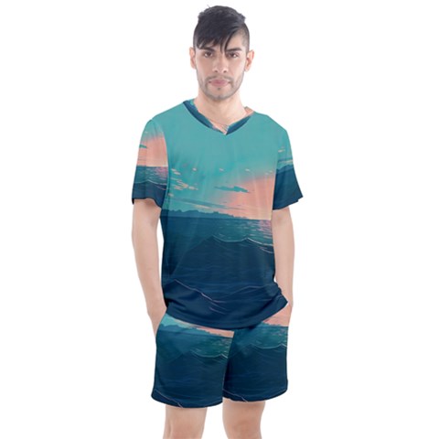 Ai Generated Ocean Sea Water Anime Nautical Men s Mesh Tee And Shorts Set by Pakemis