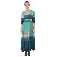 Ai Generated Ocean Sea Water Anime Nautical Button Up Maxi Dress by Pakemis