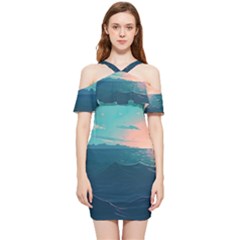 Ai Generated Ocean Sea Water Anime Nautical Shoulder Frill Bodycon Summer Dress by Pakemis