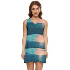 Ai Generated Ocean Sea Water Anime Nautical Tiered Sleeveless Mini Dress by Pakemis