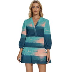 Ai Generated Ocean Sea Water Anime Nautical V-neck Placket Mini Dress by Pakemis