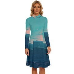 Ai Generated Ocean Sea Water Anime Nautical Long Sleeve Shirt Collar A-line Dress