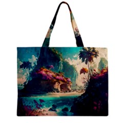 Tropical Island Fantasy Landscape Palm Trees Ocean Zipper Mini Tote Bag by Pakemis