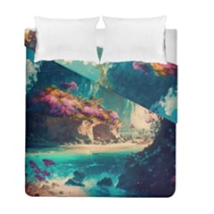 Tropical Island Fantasy Landscape Palm Trees Ocean Duvet Cover Double Side (full/ Double Size) by Pakemis