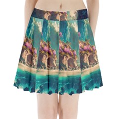 Tropical Island Fantasy Landscape Palm Trees Ocean Pleated Mini Skirt by Pakemis