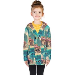 Tropical Island Fantasy Landscape Palm Trees Ocean Kids  Double Breasted Button Coat by Pakemis