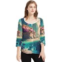 Tropical Island Fantasy Landscape Palm Trees Ocean Chiffon Quarter Sleeve Blouse View1