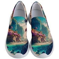 Tropical Island Fantasy Landscape Palm Trees Ocean Women s Lightweight Slip Ons by Pakemis