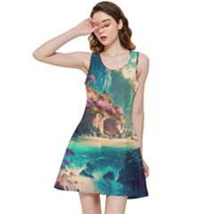 Tropical Island Fantasy Landscape Palm Trees Ocean Inside Out Racerback Dress by Pakemis