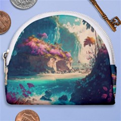 Tropical Island Fantasy Landscape Palm Trees Ocean Horseshoe Style Canvas Pouch by Pakemis