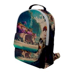 Tropical Island Fantasy Landscape Palm Trees Ocean Flap Pocket Backpack (large) by Pakemis