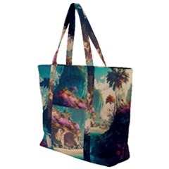 Tropical Island Fantasy Landscape Palm Trees Ocean Zip Up Canvas Bag by Pakemis