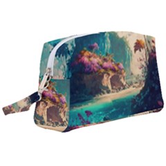 Tropical Island Fantasy Landscape Palm Trees Ocean Wristlet Pouch Bag (large) by Pakemis