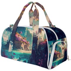 Tropical Island Fantasy Landscape Palm Trees Ocean Burner Gym Duffel Bag by Pakemis