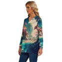 Tropical Island Fantasy Landscape Palm Trees Ocean Long Sleeve Drawstring Hooded Top View2