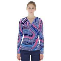 Fluid Abstract Art V-neck Long Sleeve Top by GardenOfOphir