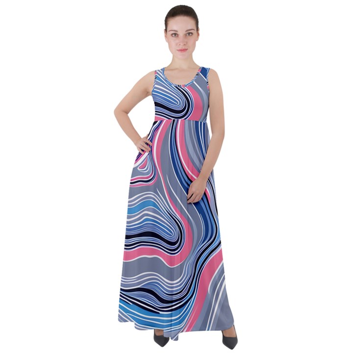 Fluid Abstract Art Empire Waist Velour Maxi Dress