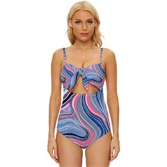 Fluid Abstract Art Knot Front One-piece Swimsuit by GardenOfOphir