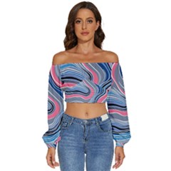 Fluid Abstract Art Long Sleeve Crinkled Weave Crop Top by GardenOfOphir