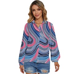 Fluid Abstract Art Women s Long Sleeve Button Down Shirt