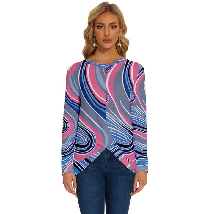 Fluid Abstract Art Long Sleeve Crew Neck Pullover Top