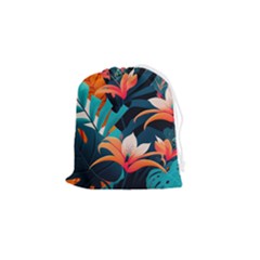 Tropical Flowers Floral Floral Pattern Patterns Drawstring Pouch (small) by Pakemis