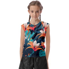 Tropical Flowers Floral Floral Pattern Patterns Kids  Raglan Cap Sleeve Tee