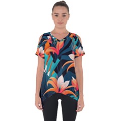 Tropical Flowers Floral Floral Pattern Patterns Cut Out Side Drop Tee