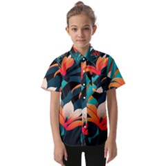 Tropical Flowers Floral Floral Pattern Patterns Kids  Short Sleeve Shirt by Pakemis