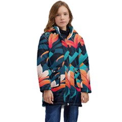 Tropical Flowers Floral Floral Pattern Patterns Kid s Hooded Longline Puffer Jacket by Pakemis