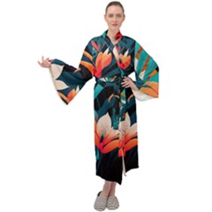 Tropical Flowers Floral Floral Pattern Patterns Maxi Velvet Kimono by Pakemis