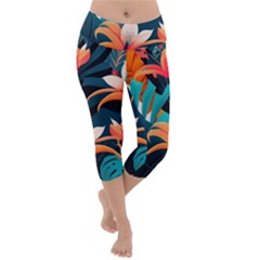 Tropical Flowers Floral Floral Pattern Patterns Lightweight Velour Capri Yoga Leggings by Pakemis