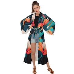 Tropical Flowers Floral Floral Pattern Patterns Maxi Kimono by Pakemis