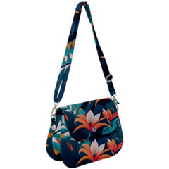 Tropical Flowers Floral Floral Pattern Patterns Saddle Handbag by Pakemis