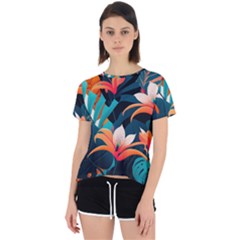 Tropical Flowers Floral Floral Pattern Patterns Open Back Sport Tee by Pakemis