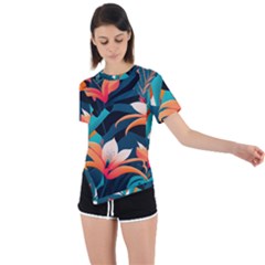 Tropical Flowers Floral Floral Pattern Patterns Asymmetrical Short Sleeve Sports Tee by Pakemis