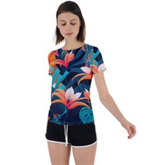 Tropical Flowers Floral Floral Pattern Patterns Back Circle Cutout Sports Tee by Pakemis