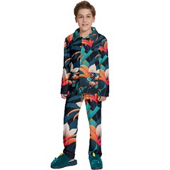 Tropical Flowers Floral Floral Pattern Patterns Kids  Long Sleeve Velvet Pajamas Set