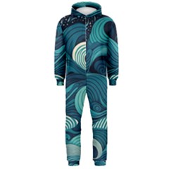 Waves Ocean Sea Abstract Whimsical Abstract Art Hooded Jumpsuit (men) by Pakemis