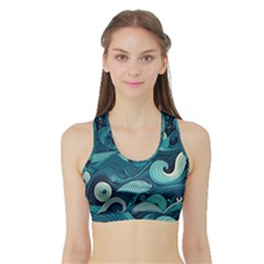 Waves Ocean Sea Abstract Whimsical Abstract Art Sports Bra With Border by Pakemis