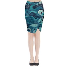 Waves Ocean Sea Abstract Whimsical Abstract Art Midi Wrap Pencil Skirt by Pakemis