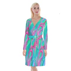 Fluid Art Background Long Sleeve Velvet Front Wrap Dress by GardenOfOphir