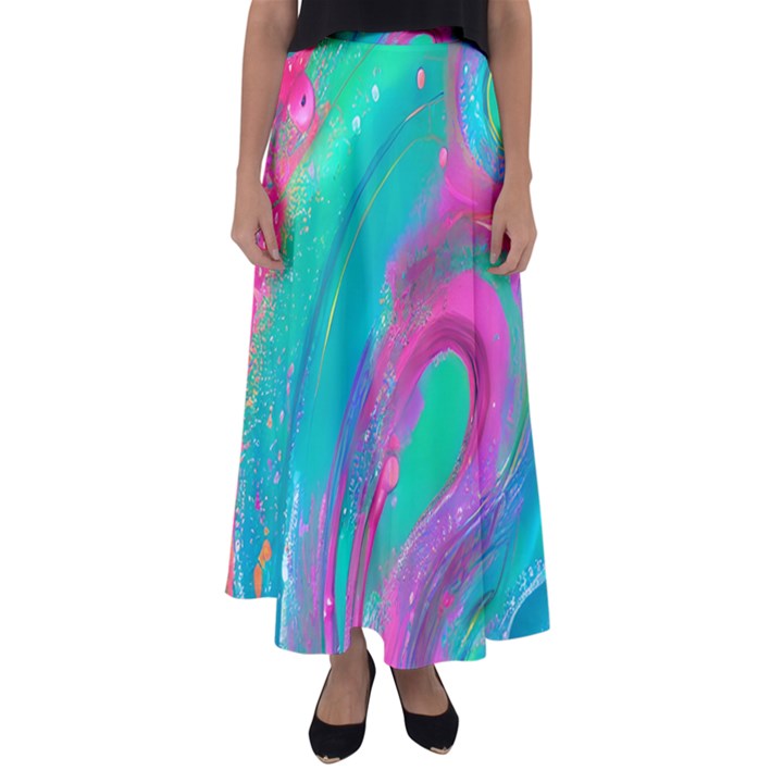 Fluid Art Background Flared Maxi Skirt