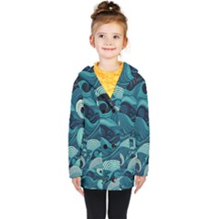 Waves Ocean Sea Abstract Whimsical Abstract Art Kids  Double Breasted Button Coat by Pakemis