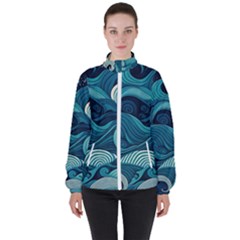 Waves Ocean Sea Abstract Whimsical Abstract Art Women s High Neck Windbreaker by Pakemis