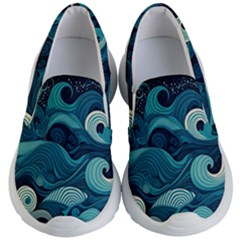 Waves Ocean Sea Abstract Whimsical Abstract Art Kids Lightweight Slip Ons by Pakemis